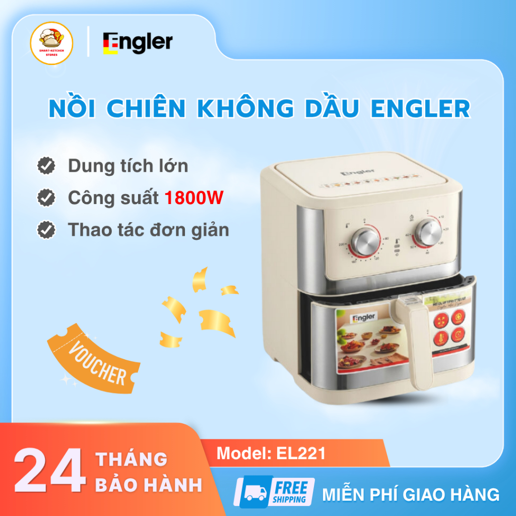 Nồi Chiên Không Dầu Engler EL221 Tiết Kiệm Điện, Hàng Chính Hãng Bảo Hành Uy Tín - Smart Kitchen Sto