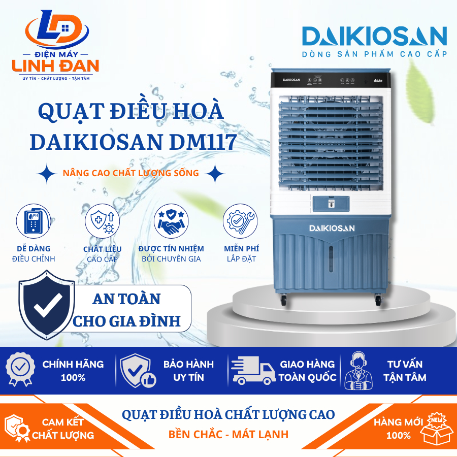 Quạt Điều Hòa Daikiosan DM117 Chế Độ AI Giọng Nói Diện Tích Làm Mát Lên Đến 65m2 Có Đá Khô - Điện Má