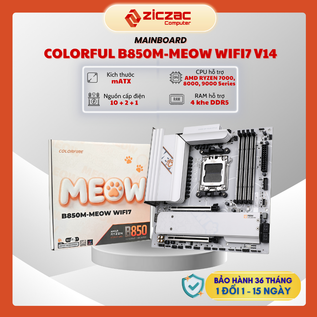 Mainboard Colorful COLORFIRE B850M-MEOW WIFI7 V14 (AMD B850 Ryzen AM5 DDR5) - Chính hãng