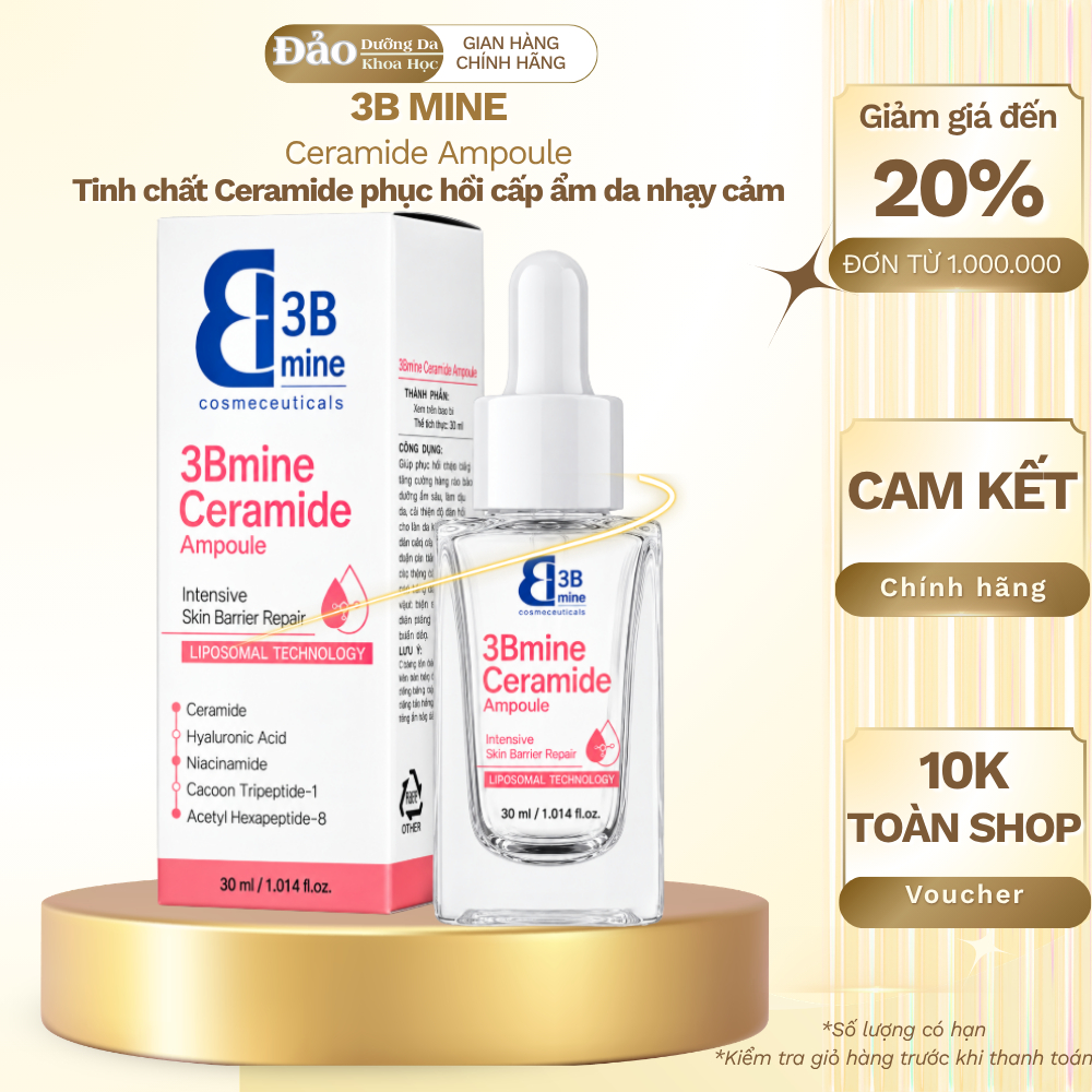 3Bmine Ceramide Ampoule 30ml Tinh Chất Ceramide Phục Hồi Da Nhạy Cảm Cấp Ẩm Sau Treatment