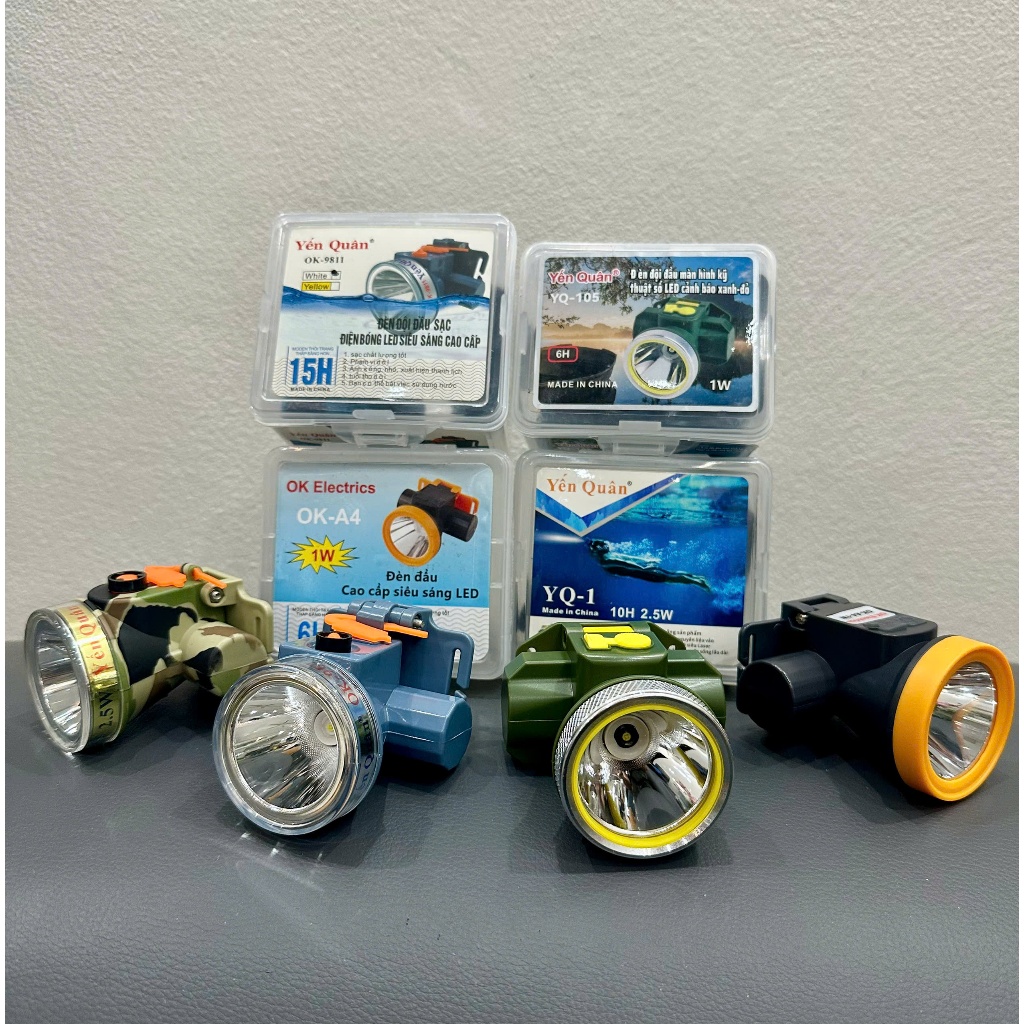 Đèn pin siêu sáng mini, đèn bin đội đầu Yến Quân thiết kế nhỏ gọn có dây đeo
