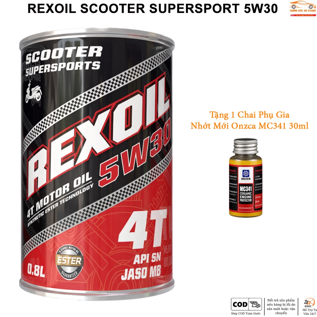 Dầu Nhớt Dành Cho Xe Tay Ga Rexoil Scooter 5w30 Tặng Chai Phụ Gia Nhớt Mới Ceramic Onzca Mc341