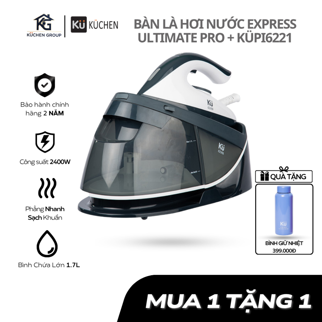 [KUCHEN] Bàn là hơi nước Kuchen KU PI6221 – Công suất 2400W, bình nước 1.7L -  hàng chính hãng