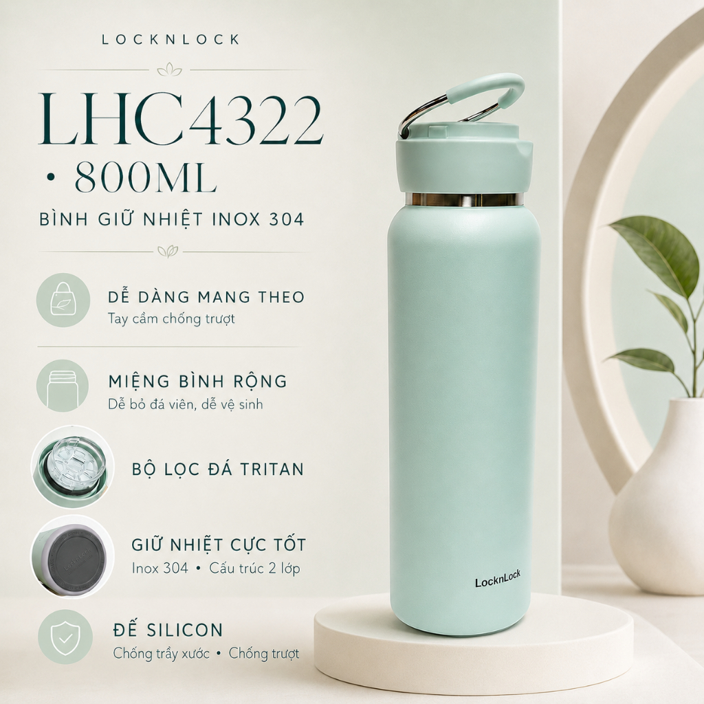 Bình giữ nhiệt inox 304 LocknLock LHC4321 - LHC4322 (650ml-800ml) - Ebearhome