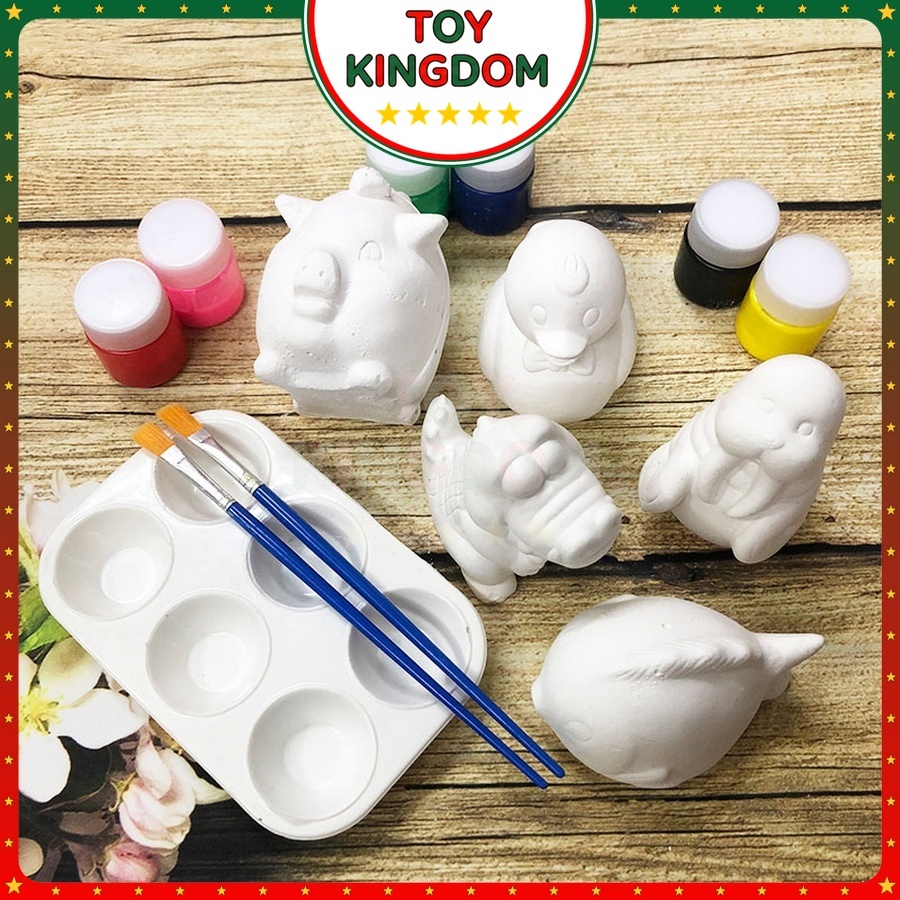 Bộ 6 Con Tô Tượng Thạch Cao Cho Bé Đầy Đủ Màu Cọ Khay Bộ Tượng Tô Màu Đủ Size Đồ Chơi Trẻ Em