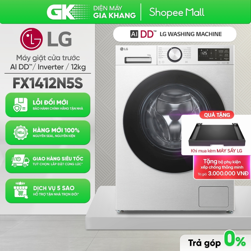 [Phí Lắp đặt 0Đ HN HCM] Máy Giặt LG AI DD Inverter 12 Kg FX1412N5G / FX1412N5S (Xám bạc)