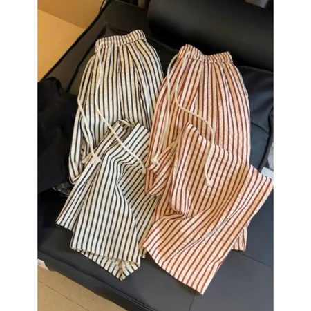 Quần Nữ Kẻ Sọc Ống Suông From Xinh Thoải Mái Cạp Chun Dễ Mặc, Chất Vải Thô Nhăn Mềm, Mát QNT