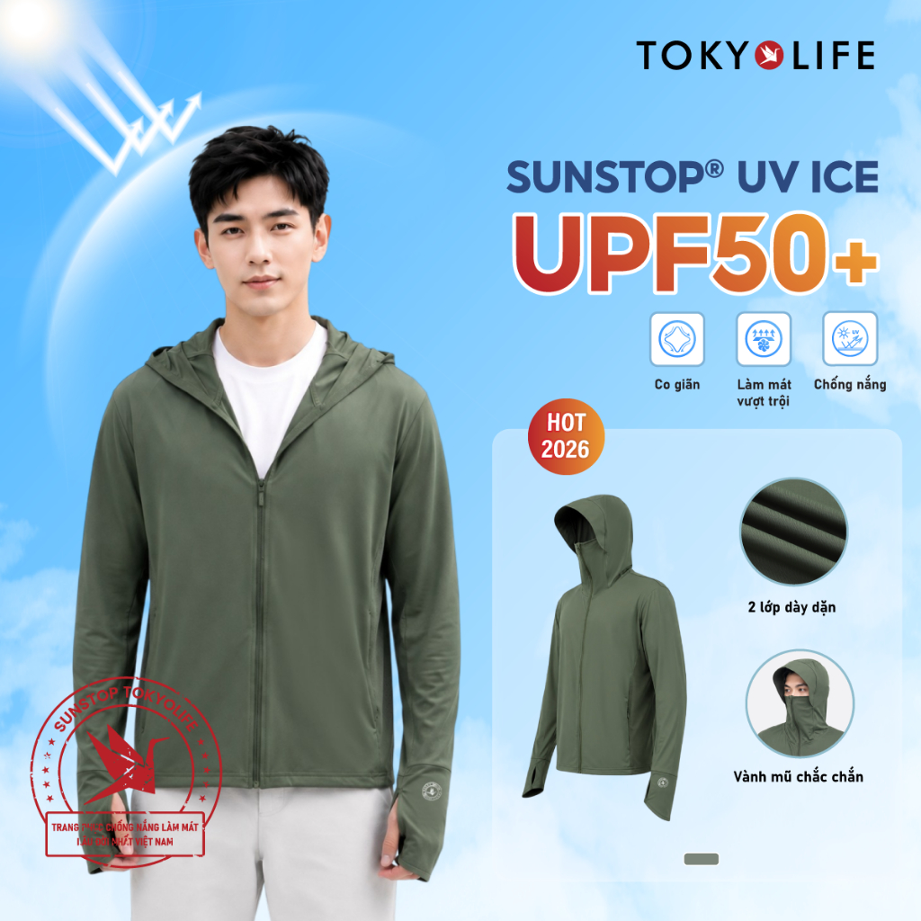 Áo khoác chống nắng nam SunStop Ice chống tia UV chi tiết trang trí TOKYOLIFE 40003401/40006061