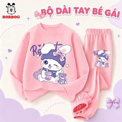 Bộ đồ thu đông dài tay cho bé gái BOBDOG chất thun cotton mềm mịn in hình ngộ nghĩnh TW-KS64 cho bé