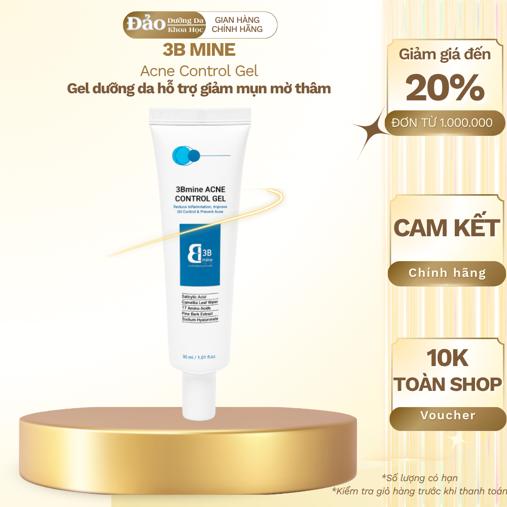 3Bmine Acne Control Gel 30ml Gel Dưỡng Da Hỗ Trợ Giảm Mụn Mờ Thâm Sau Mụn Hàn Quốc