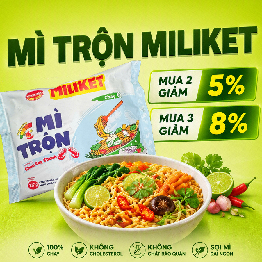 Mì trộn Miliket Chay hương vị Chanh Chua Cay