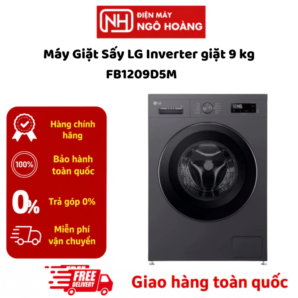 FB1209D5M - Máy Giặt Sấy LG Inverter Giặt 9 Kg Sấy 5 Kg Steam 6 Motion DD Chính Hãng