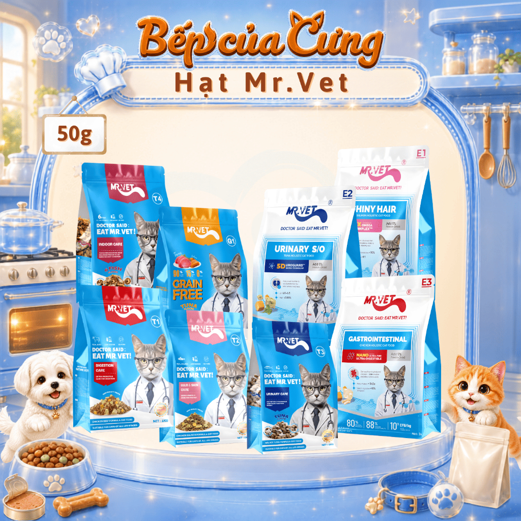 [50g] Hạt Cho Mèo MRVET/Mr.vet Gói Sample Dùng Thử, Túi tiện lợi ,Túi du lịch MRVET - Bếp Của Cưng