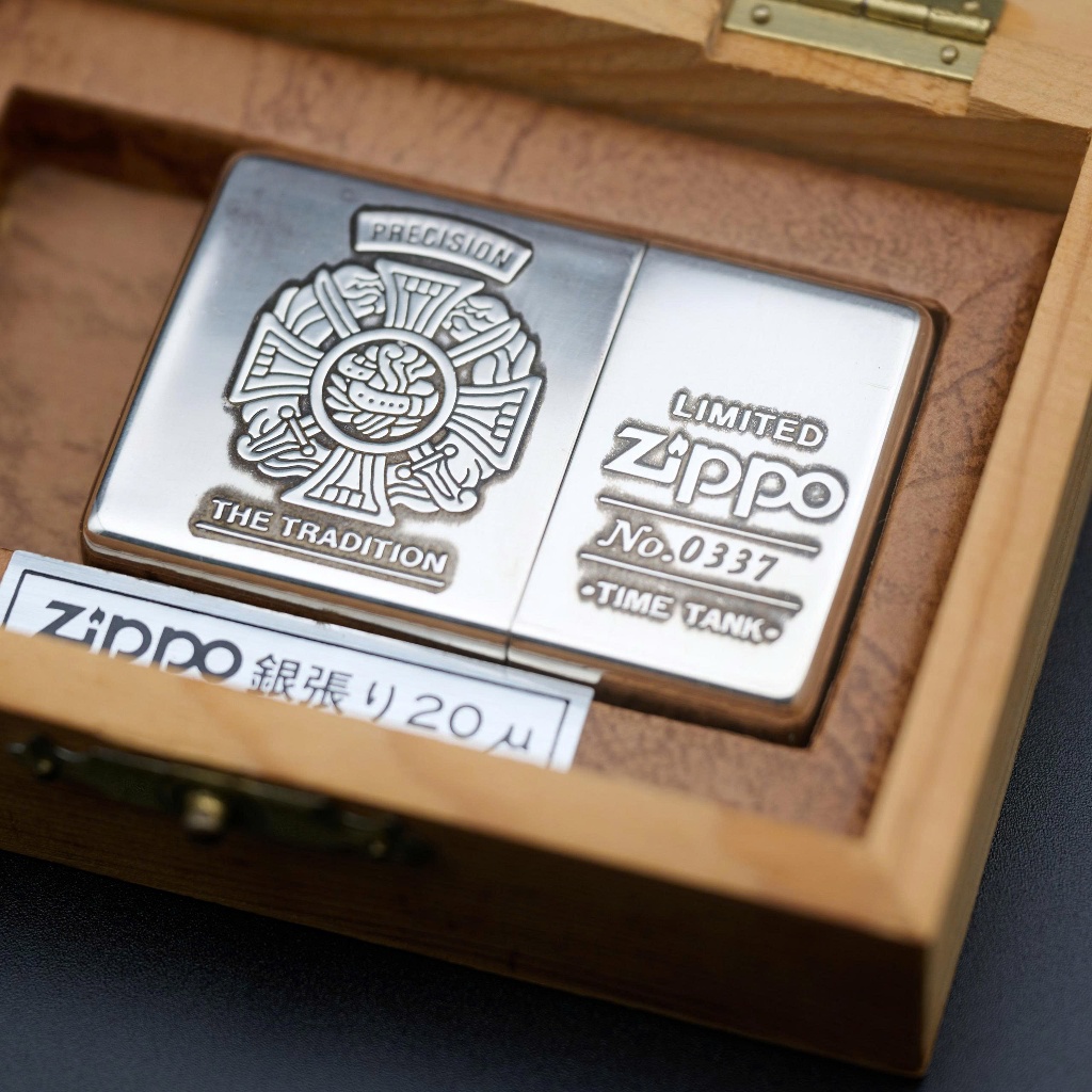 <2> (2hand) Đồng Hồ Bỏ Túi Zippo Time Tank Precision Limited - Bản Bọc Bạc 20μ Siêu Hiếm (Full Box H