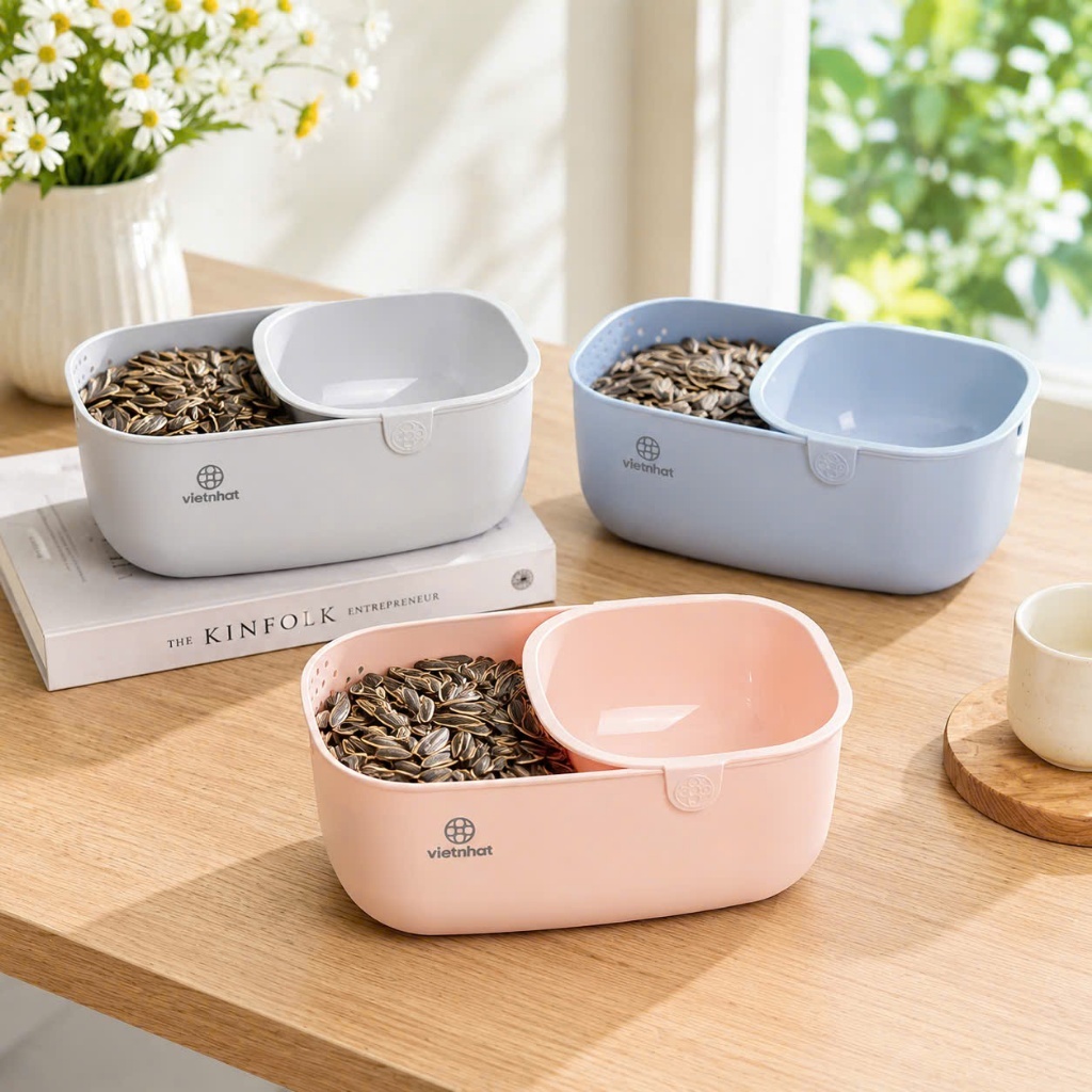 Hộp Đựng Hạt 2 Tầng Tiện Lợi, Tách Vỏ Tự Rơi, Dành Cho Người Lười, Khi Làm Việc/Xem Phim Việt Nhật
