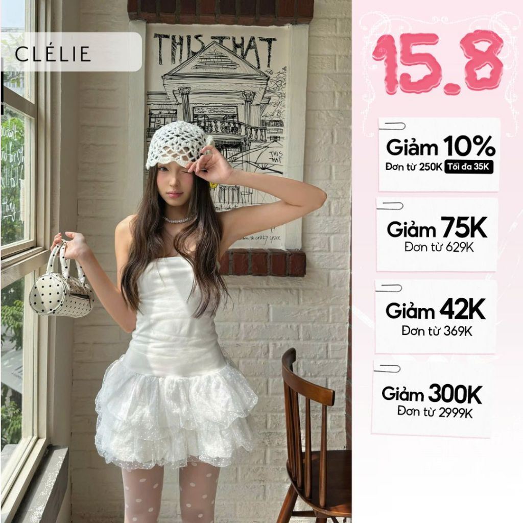 CLÉLIE Đầm bí cúp ngực 2 tầng chấm bi FIONA DRESS