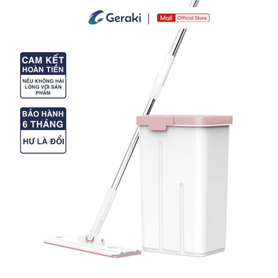 [LIVE] Bộ lau nhà tự vắt Geraki. Thiết kế nhỏ gọn, đầu gạt vắt kiệt nước, bông lau thấm hút lau sạch x2 lần
