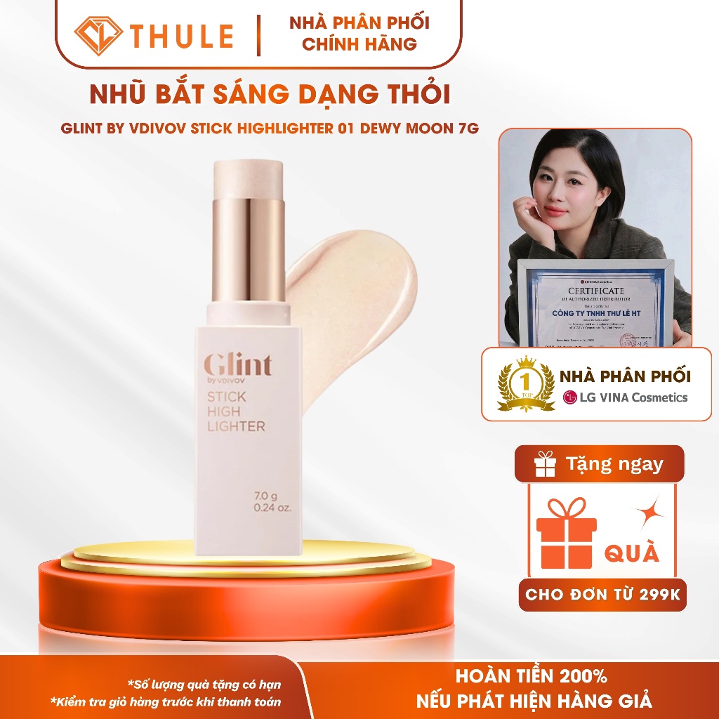 Glint By Vdivov Stick Highlighter Tone 01 Dewy Moon 7g Bắt Sáng Dạng Thỏi, Glow Căng Bóng