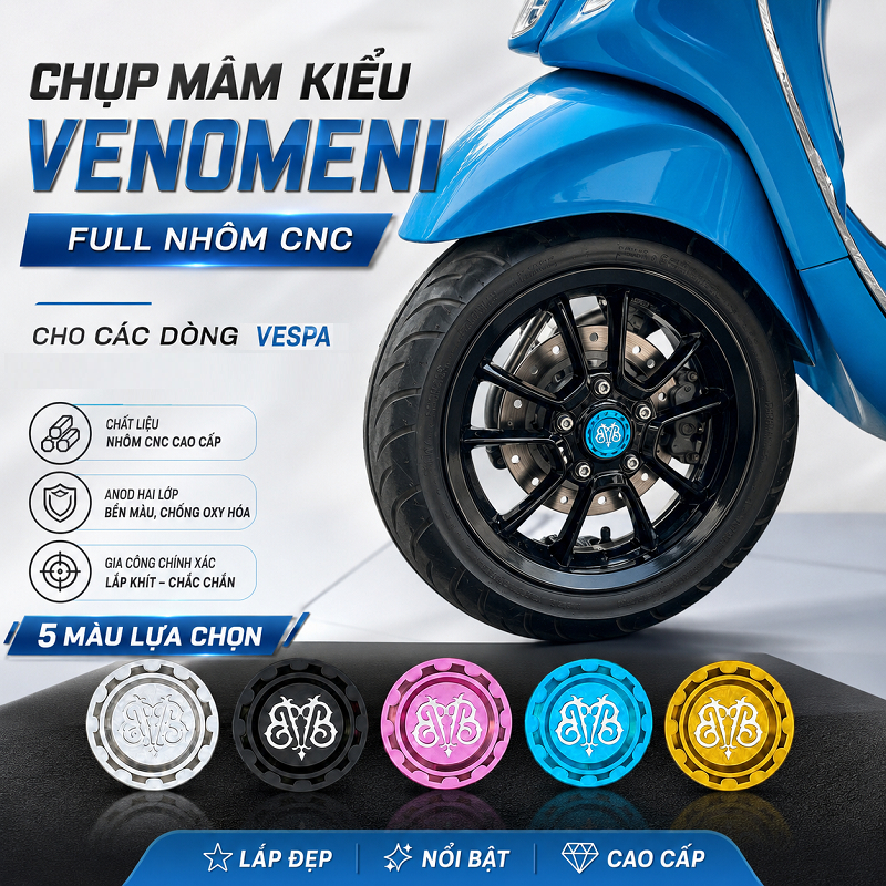 Nắp Chụp Mâm Vespa Sprint Primavera LX S GTS GTV Kiểu Venomeni  Dành Cho Mâm Trước