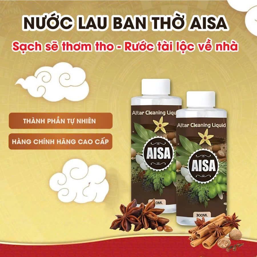 Nước Lau Ban Thờ AISA Chính Hãng Nhập Khẩu Mỹ Chai 300ml-Sạch Sẽ Thơm Tho-Rước Tài Lộc Về Nhà
