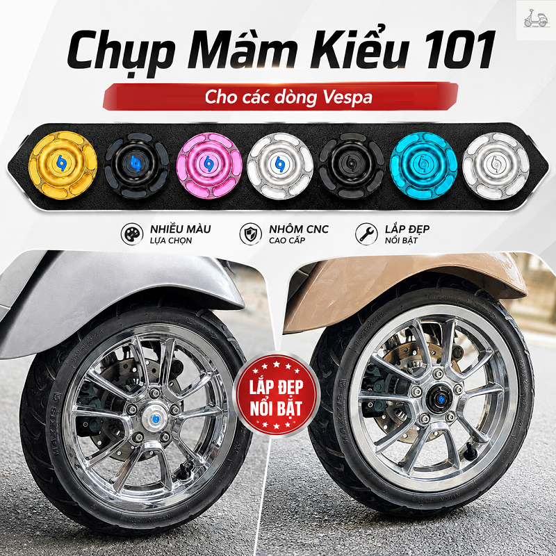 Chụp Mâm Kiểu 101 Cho Vespa Sprint Primavera LX S GTS GTV – Phụ Kiện Trang Trí Mâm Xe Vespa