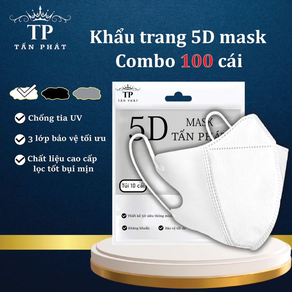 [THÙNG 400 CÁI] Khẩu Trang 5D Tấn Phát 3 Lớp Chống Bụi Mịn, Form Ôm Sát