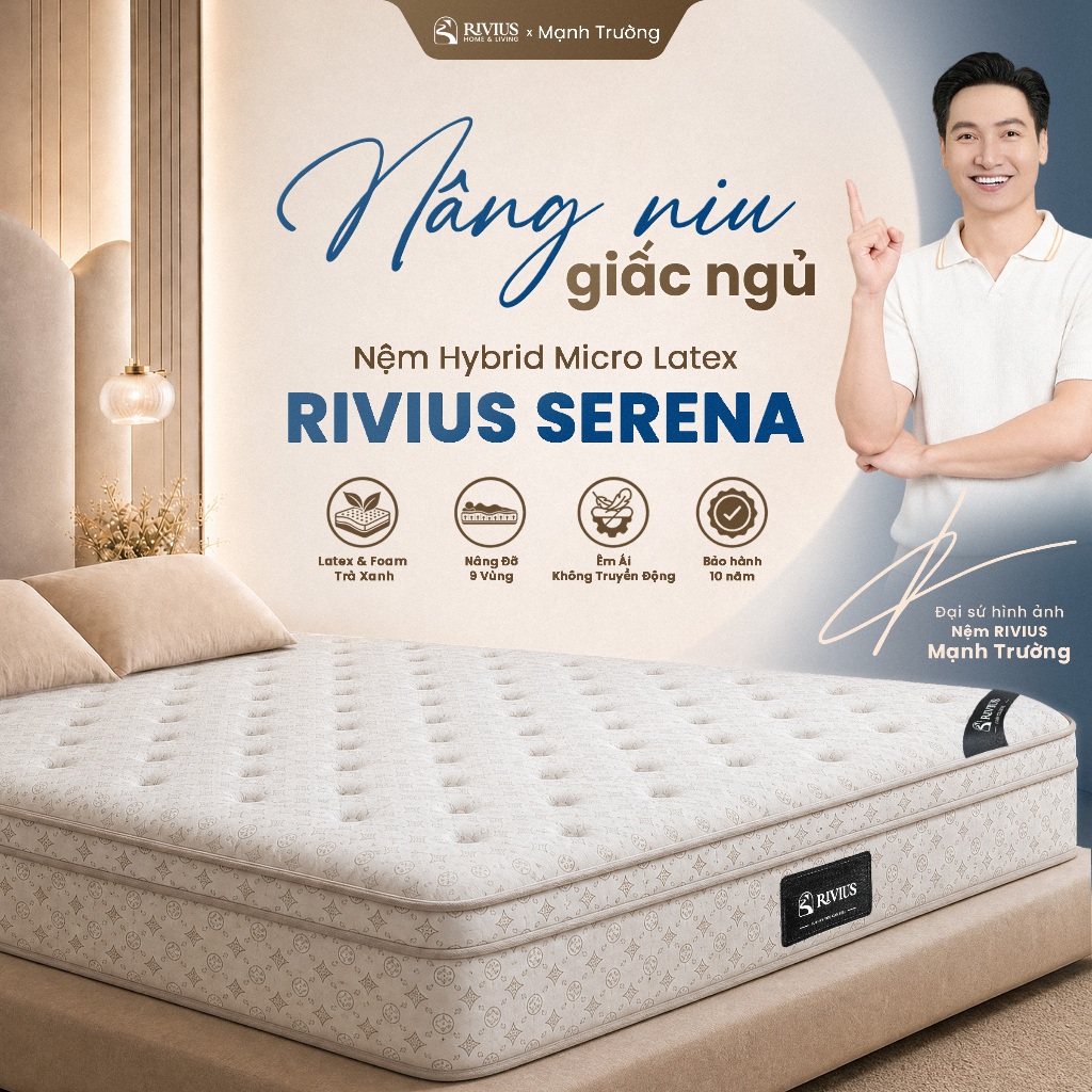 Nệm lò xo túi độc lập kết hợp foam latex - Rivius Serena Hybrid Micro Latex