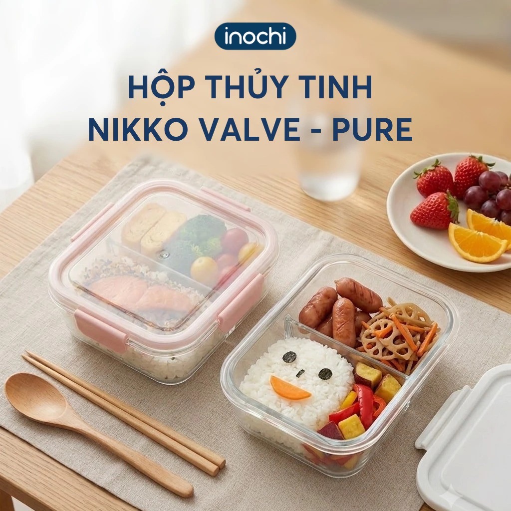 PURE✨VALVE Hộp Thủy tinh Nikko PURE✨VALVE 💞Chính hãng inochi Hộp đựng thực phẩm💞Hộp thuỷ tinh có nắp