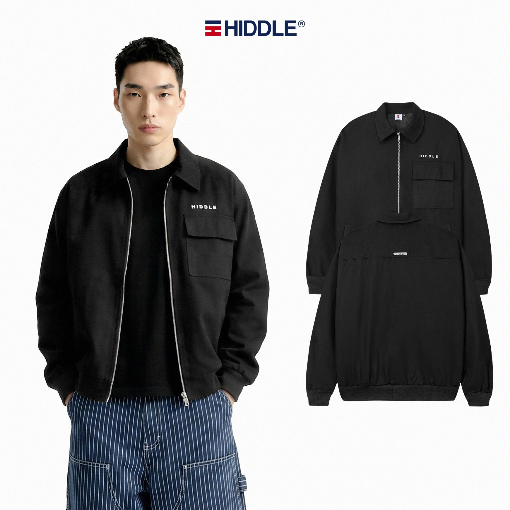 Áo khoác nam kaki 2 lớp bo chun HIDDLE có túi trong,màu đen cổ bẻ | H9-AK5