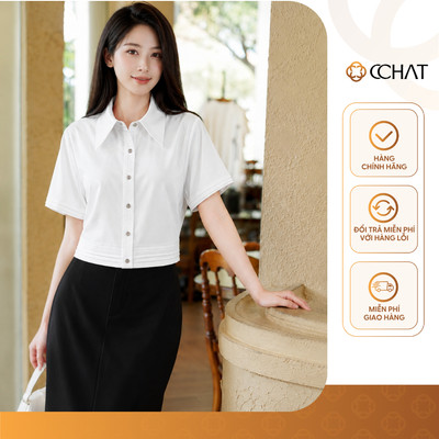 Áo Sơ Mi Nữ 𝐂𝐂𝐇𝐀𝐓 Dáng Suông Lavin Xếp Ly Gấu Chất Liệu Thô Bamboo Cao Cấp 16FNT9116ST
