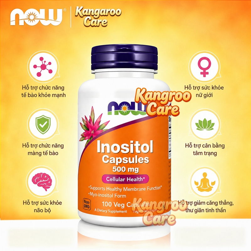 【Nhập khẩu từ Mỹ】Viên uống Inositol Now 100 V giúp bổ trứng, hỗ trợ PCOS, giảm kháng insulin, stress