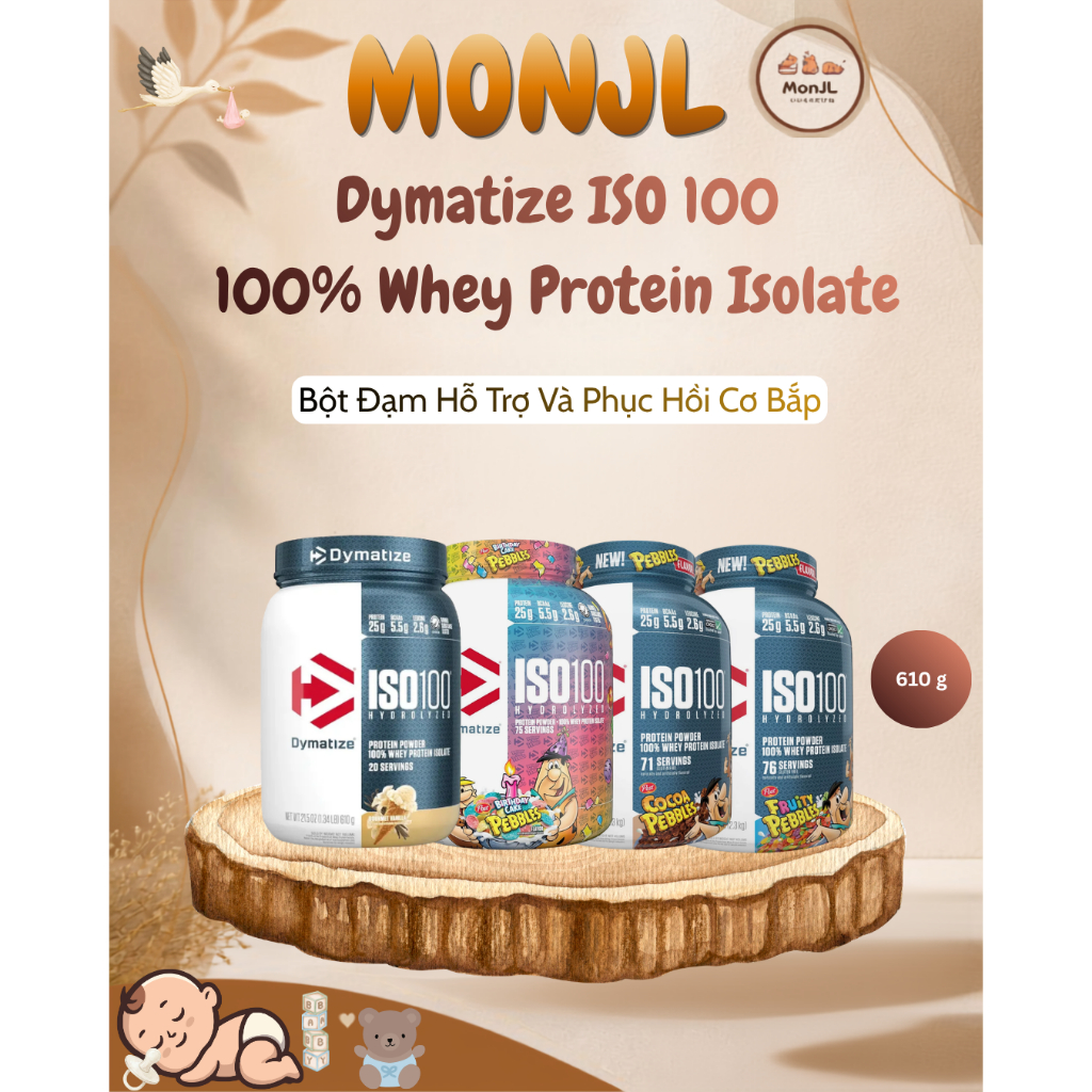610g Sữa Tăng Cơ DYMATIZE ISO100 100% WHEY PROTEIN ISOLATE 20 Serving