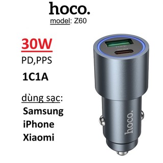 Tẩu sạc điện thoại trên ô tô Hoco Z60 30W, 1C1A, vỏ kim loại -Bảo Hành 6 tháng