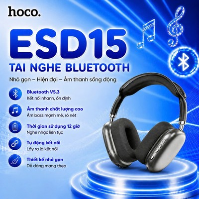 Tai nghe Bluetooth siêu bền Hoco ESD15 V5.3 thiết kế hiện đại,âm thanh chất lượng cao, dùng đến 12 giờ