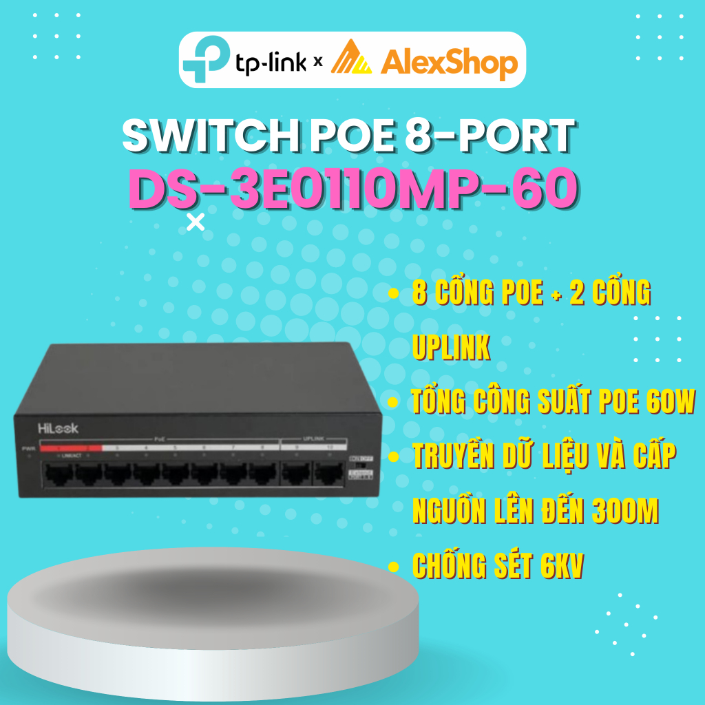 Switch PoE 8 ports 10/100Mbps Hilook DS-3E0110MP-60