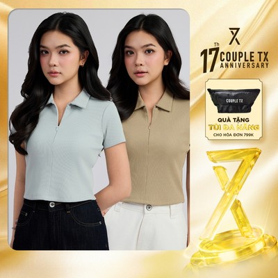Áo Polo Nữ Couple TX Có Cổ Dây Kéo Thun Rib Mềm Mịn Tôn Dáng Form Ôm Croptop WPO 2095