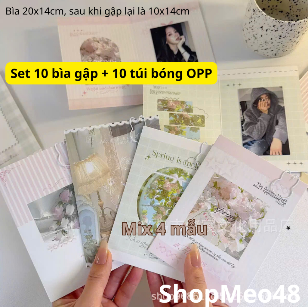 Set 10 bìa gập + 10 túi bóng kính OPP gói card xinh [TG10]