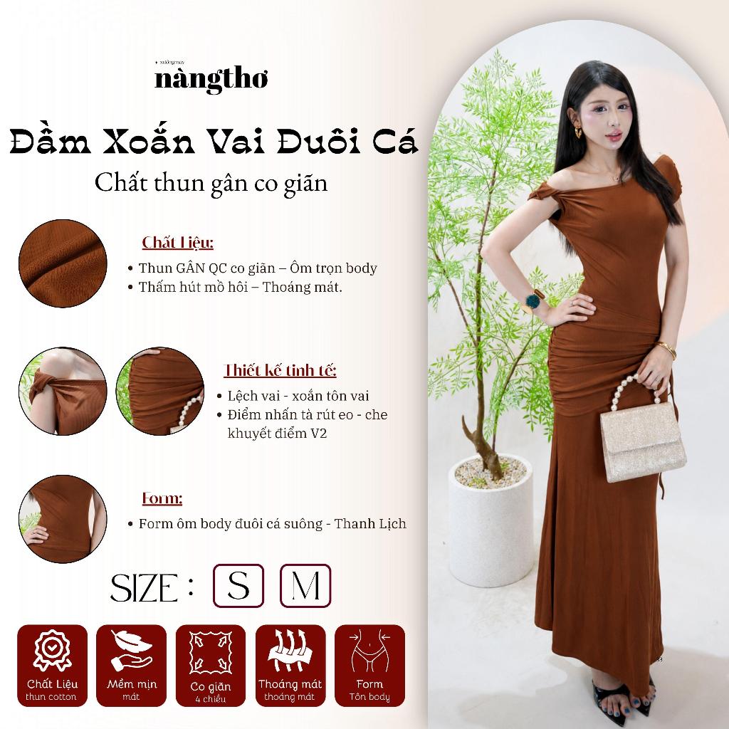 D310 Đầm Maxi Nữ Dự Tiệc Cưới Dáng Dài Xoắn Lệch Vai Rút Eo Ôm Body Đuôi Cá