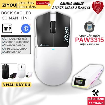 Chuột Gaming Không Dây Attack Shark X11 Pro V2 Dock Sạc Từ Tính, Màn Hình TFT, PAW3315 1000Hz 3 Mode