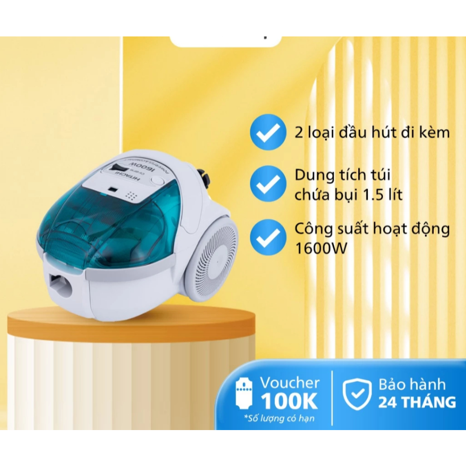 Máy hút bụi Hitachi CV-BF16 24CV GN - Công Suất 1600W - Bảo Hành 24 Tháng