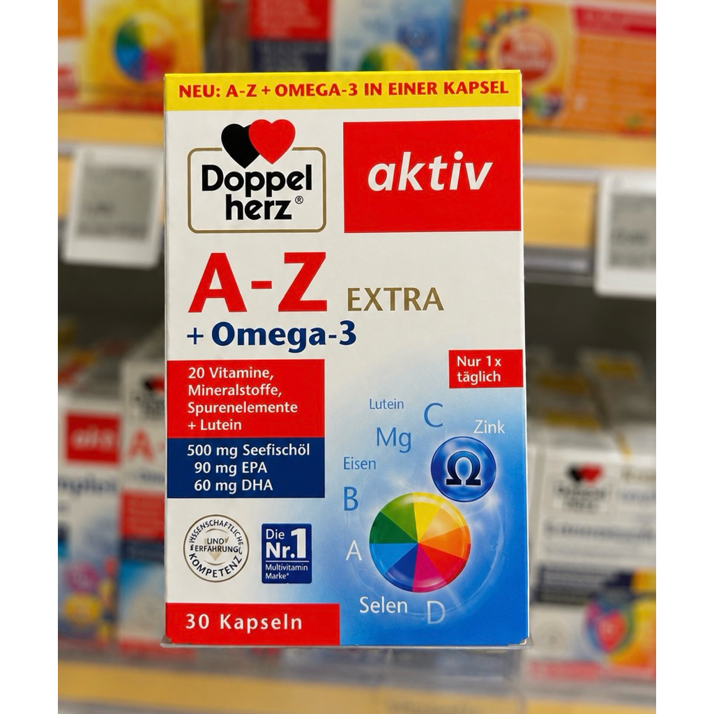 (Nội địa Đức)Doppelherz Aktiv A-Z Extra + Omega-3 30 Viên– Bổ Sung Vitamin Tổng Hợp & Omega 3