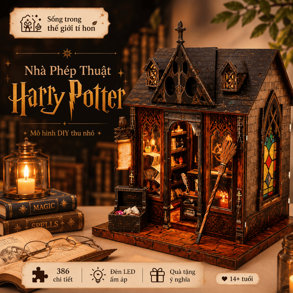 Mô Hình Book Nook Nhà Sách Harry Potter DIY Có Đèn LED – Nhà Gỗ Mini Handmade Fantasy Bookstore Deco