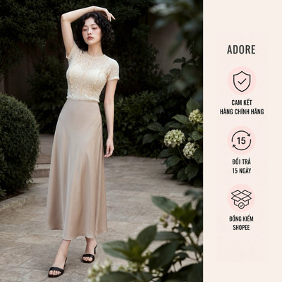 [ ADORE ][NEW IN] Chân váy lụa dài Nâu Champagne 613SK3007