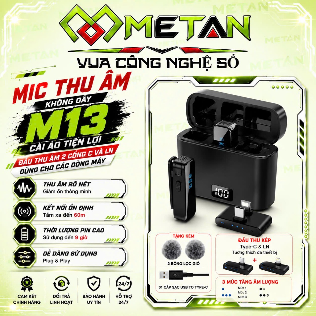Mic Thu Âm Không Dây M13 (M31 Pro ) 2 Cổng và M31 1 Cổng Micro Cài Áo Cắm Trực Tiếp Vào Máy