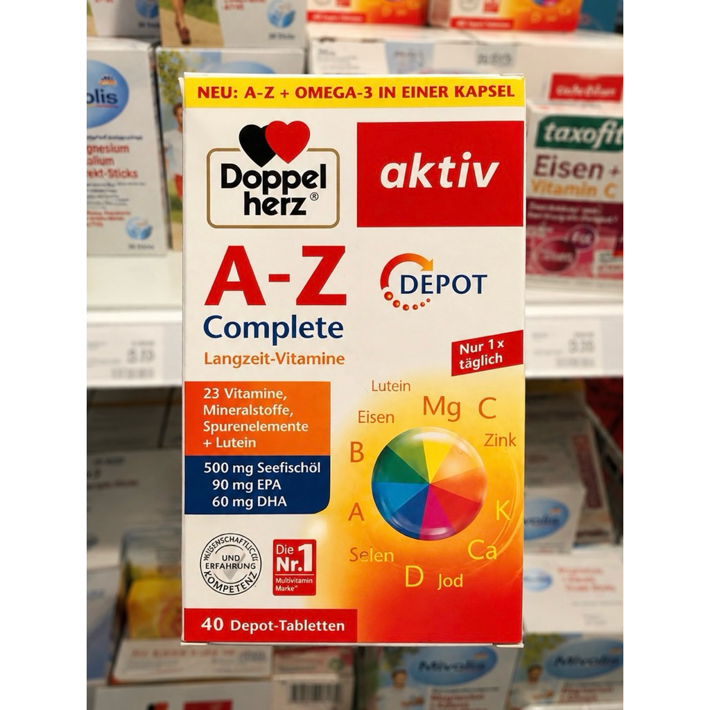 (Nội địa Đức)Doppelherz Aktiv A-Z Complete Depot 40 Viên – Vitamin Tổng Hợp Giải Phóng Chậm
