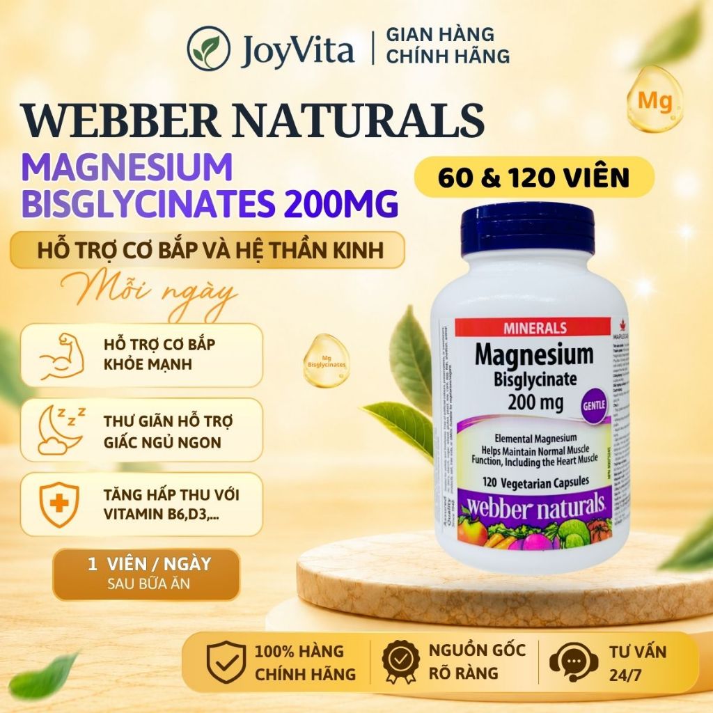 Viên uống Magie Bisglycinate 200mg của Webber Naturals - Magie Bisglycinate Hỗ Trợ Giấc Ngủ, Thư Giã