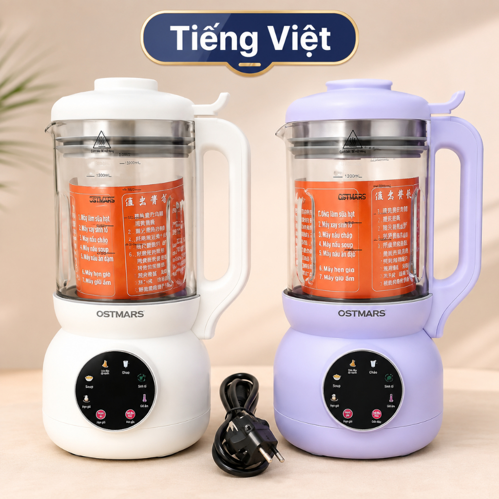 Máy Làm Sữa Hạt OSTMARS - Xay Sinh Tố Cối Thuỷ Tinh Bản Tiếng Việt