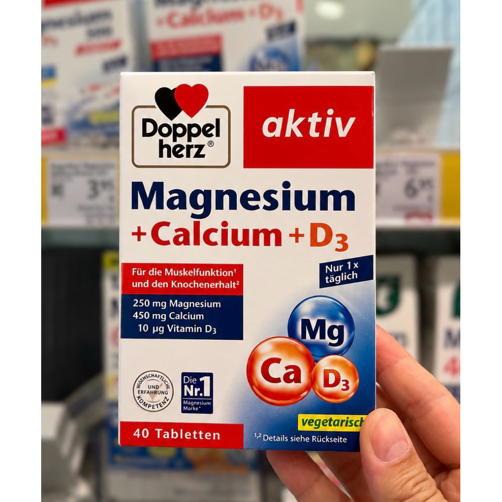 Doppelherz aktiv Magnesium + Calcium + D3 40 Viên Bổ Sung Magie, Canxi & Vitamin D3 Của Đức 40 viên