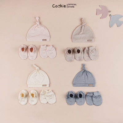 SET PHỤ KIỆN Sơ Sinh Mũ Chóp Jersey COOKIE Ba Chi Tiết Mũ, Bao Tay, Bao Chân Size Từ 0 Đến 6 Tháng 2026