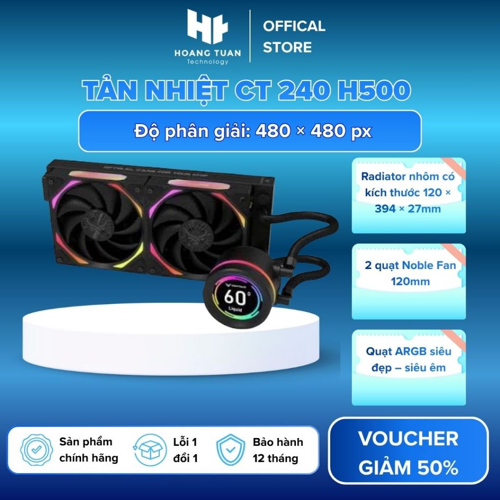 Tản nhiệt nước chính hãng 2 fan CT H500 240 ARGB LED tối ưu dòng chảy hiệu suất làm mát, máy bơm có 